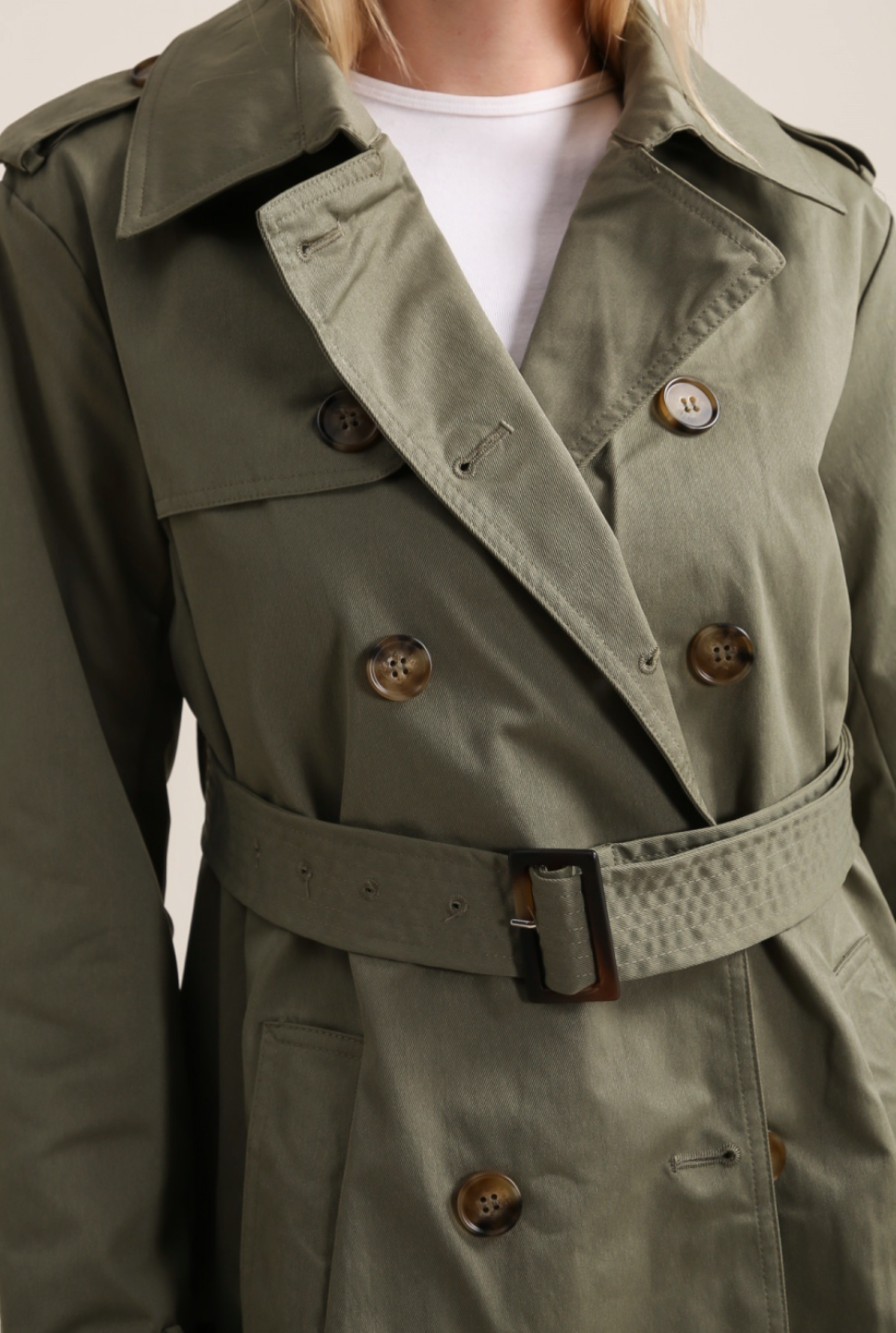 Trench coat mi-long double boutonnage avec ceinture