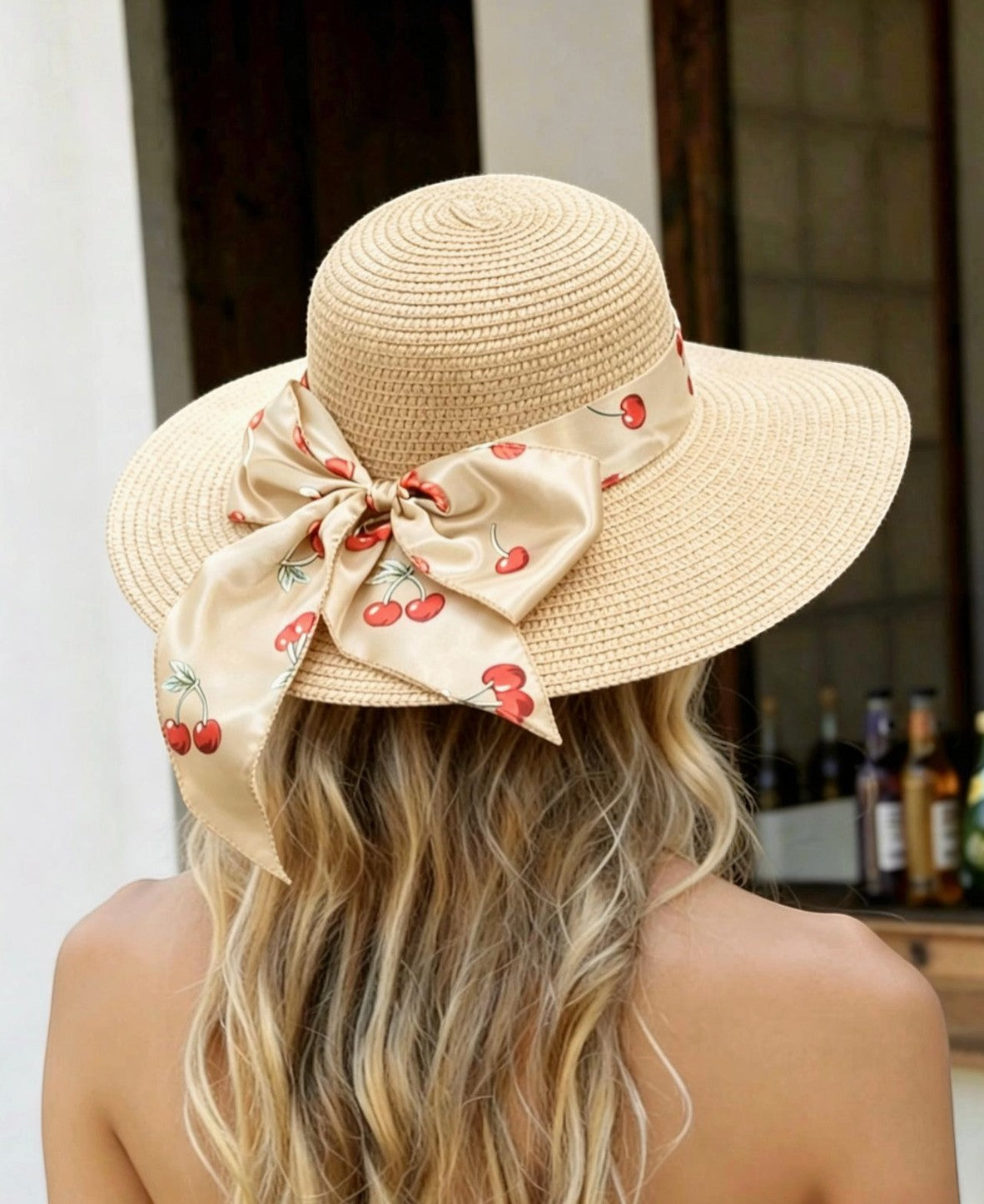 Chapeau avec ruban motif cerise