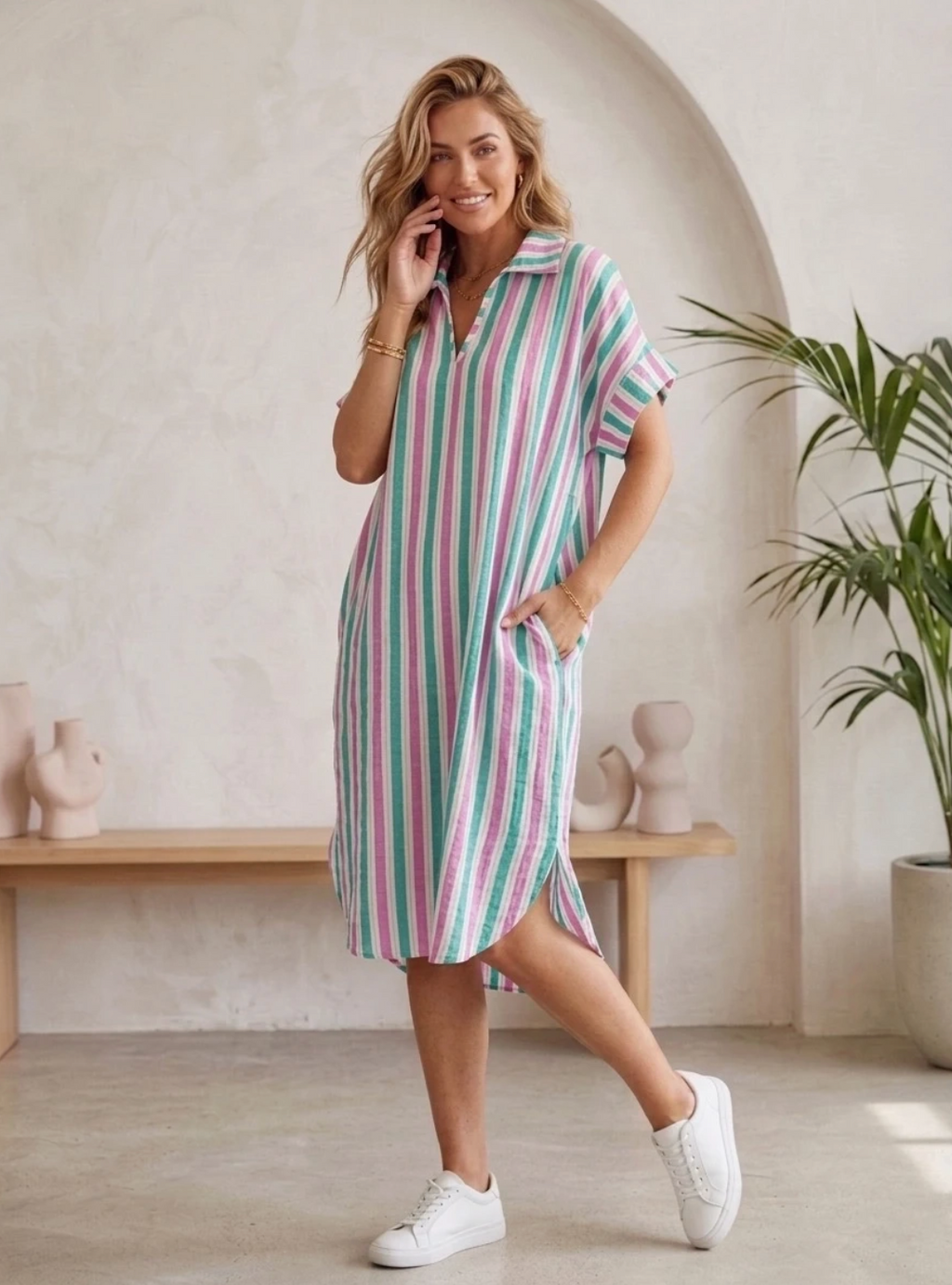 Robe longue à rayures en gaze de coton - Robes - ESTEE BROWN