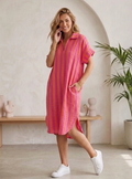 Robe longue à rayures en gaze de coton