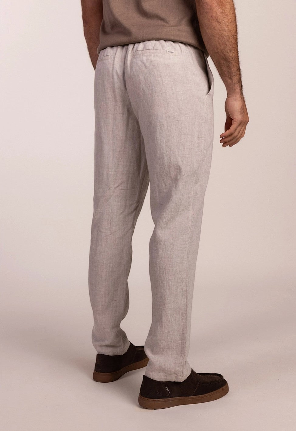 Pantalon en lin à plis beige