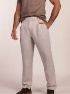 Pantalon en lin à plis beige