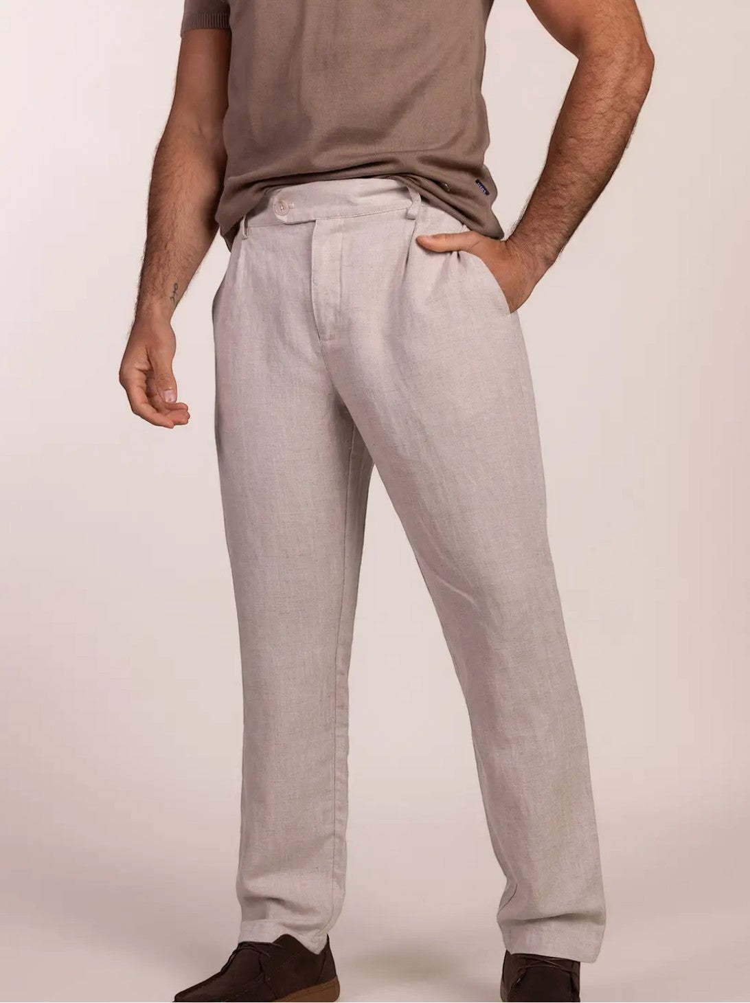Pantalon en lin à plis beige