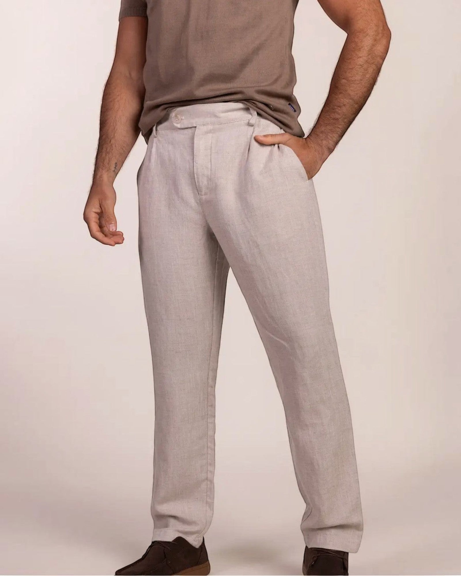 Pantalon en lin à plis beige
