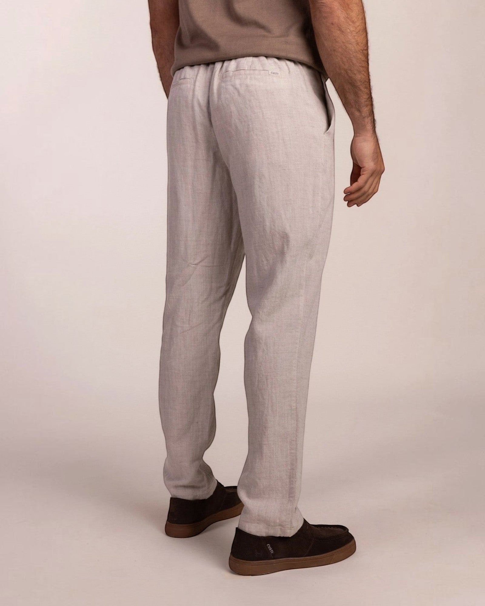 Pantalon en lin à plis beige