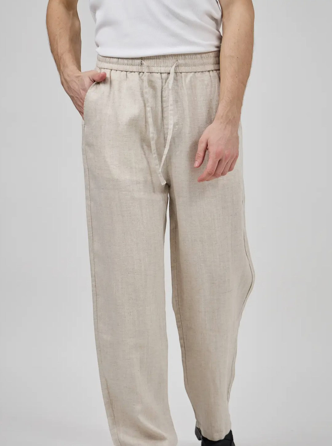 Pantalon homme en lin à taille élastique avec cordon de serrage