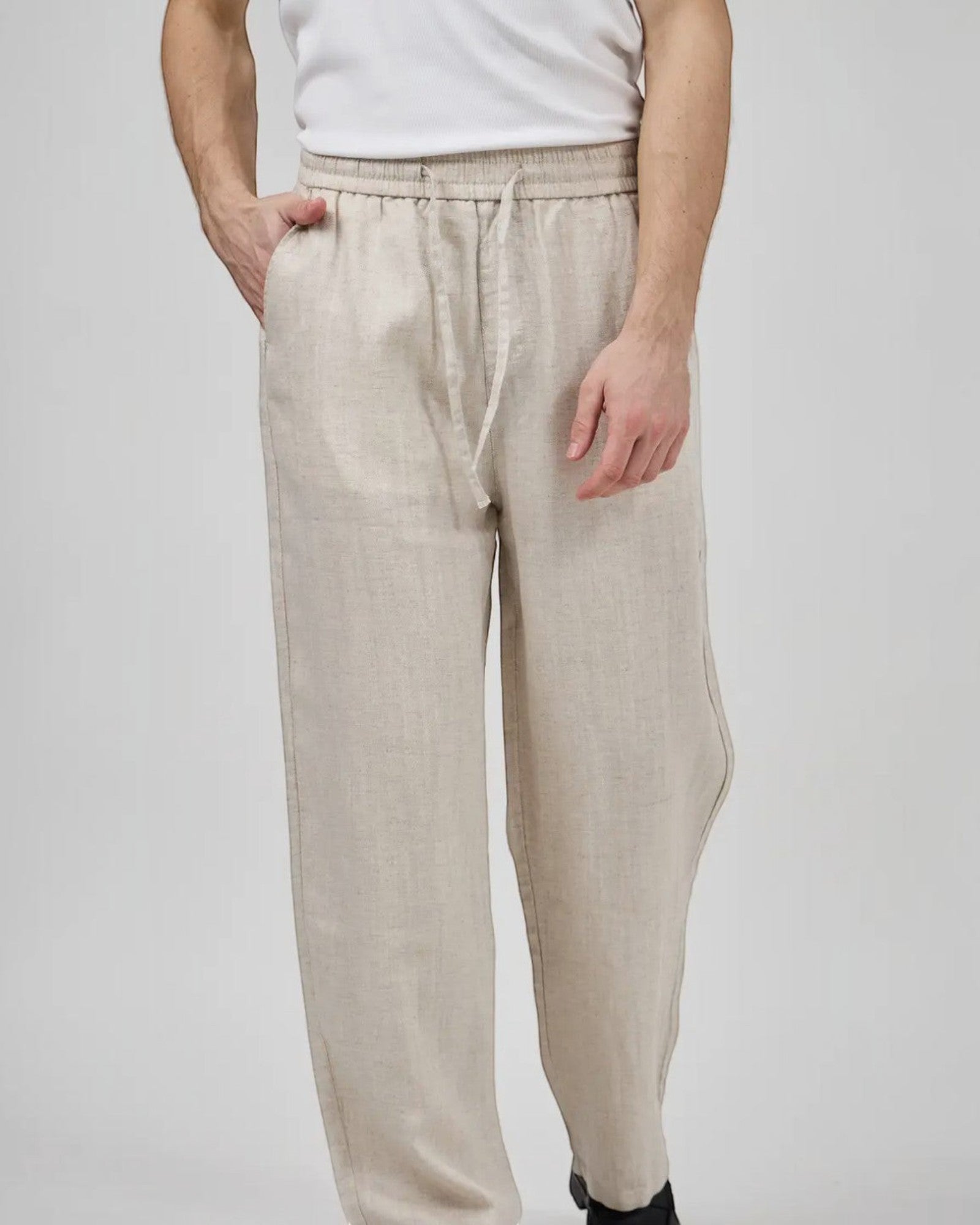 Pantalon homme en lin à taille élastique avec cordon de serrage