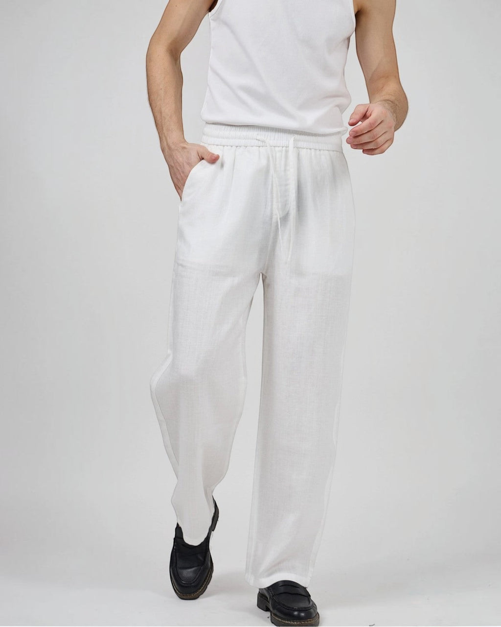 Pantalon homme en lin à taille élastique avec cordon de serrage - Pantalon - Top Monday