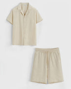 Ensemble chemise short décontracté beige marron Frilivin - Pantalon - Frilivin