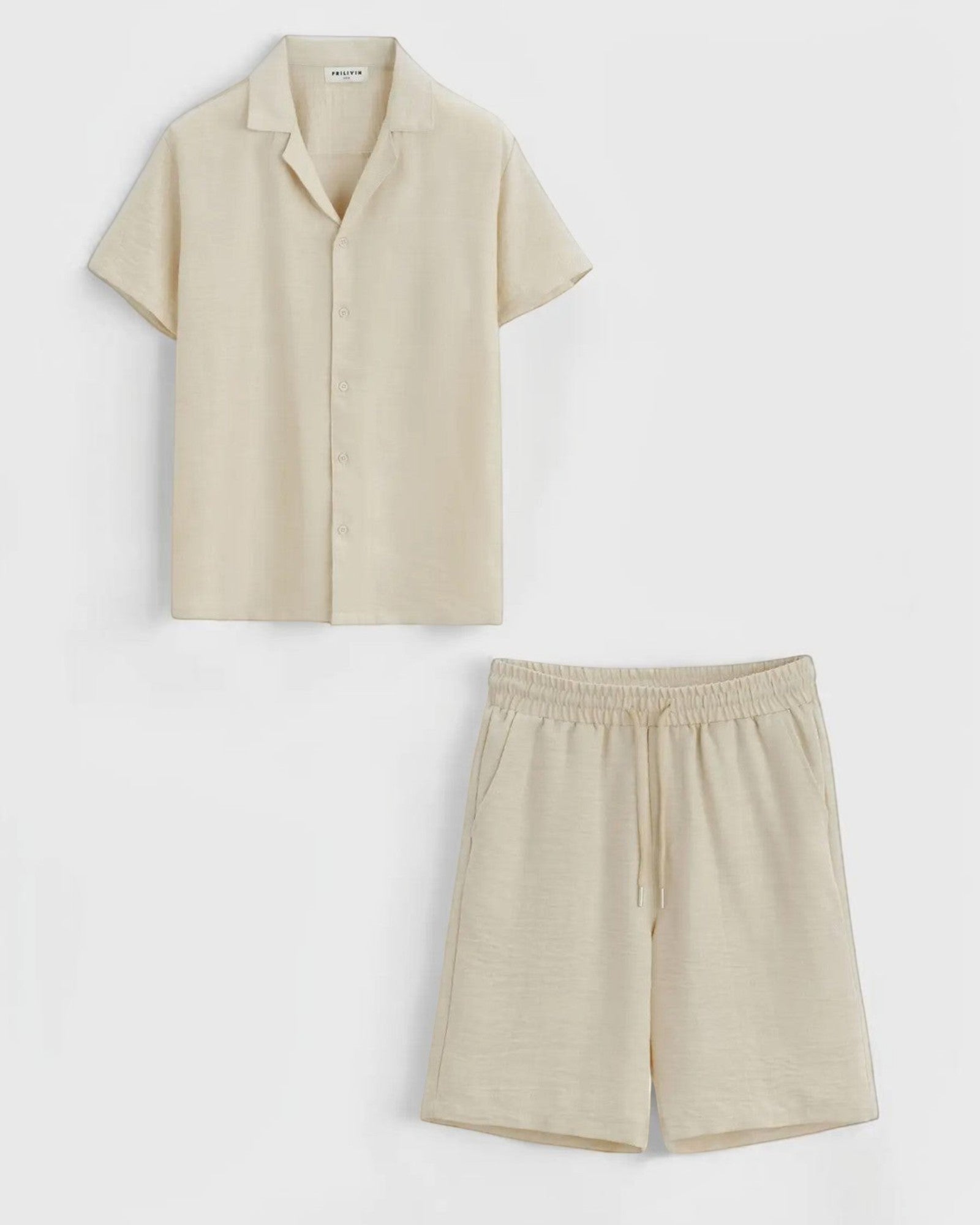 Ensemble chemise short décontracté beige marron Frilivin