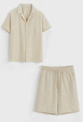 Ensemble chemise short décontracté beige marron Frilivin