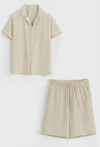 Ensemble chemise short décontracté beige marron Frilivin