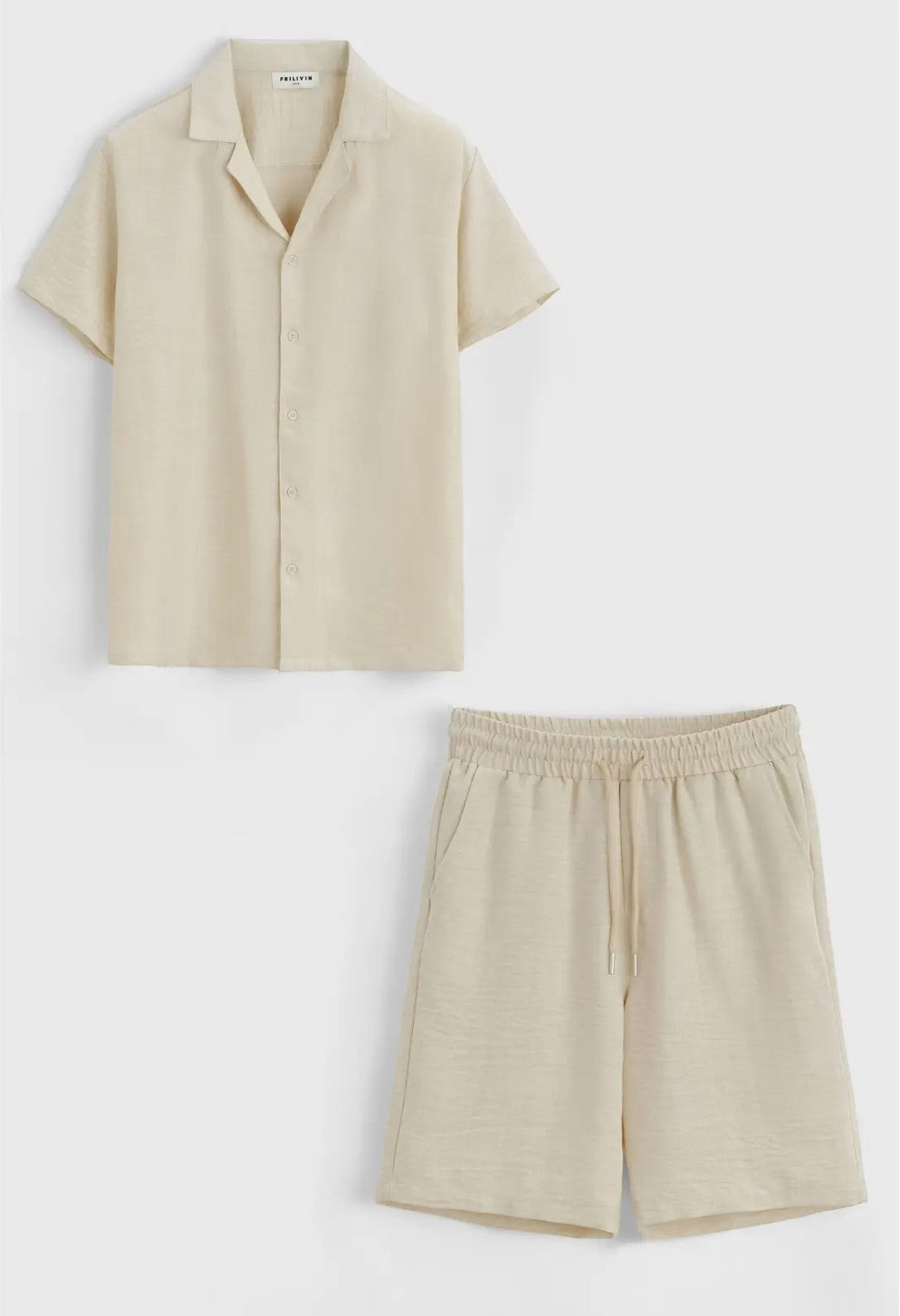 Ensemble chemise short décontracté beige marron Frilivin
