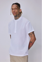 T-shirt coton col à boutons blanc Frilivin