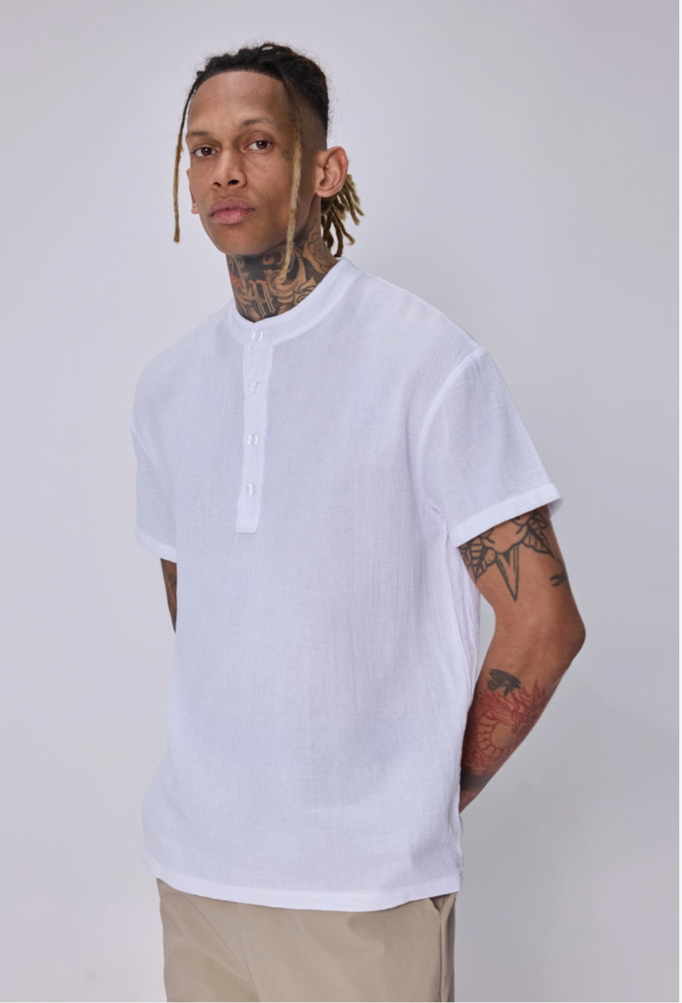 T-shirt coton col à boutons blanc Frilivin