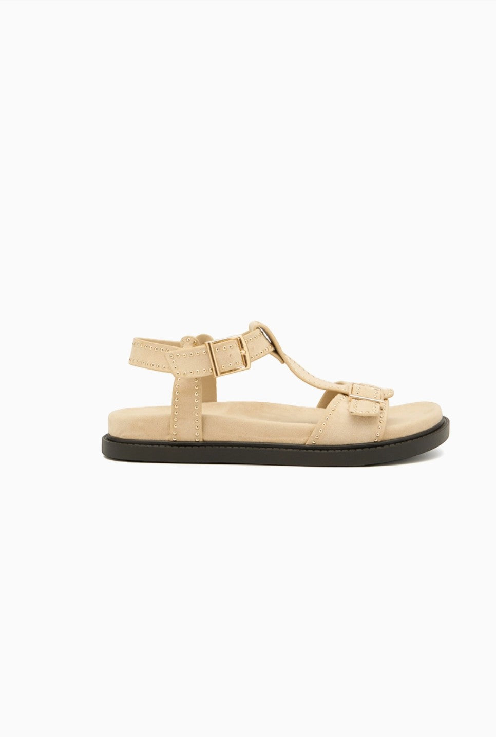 Sandales en daim avec semelle noire et bride cloutée