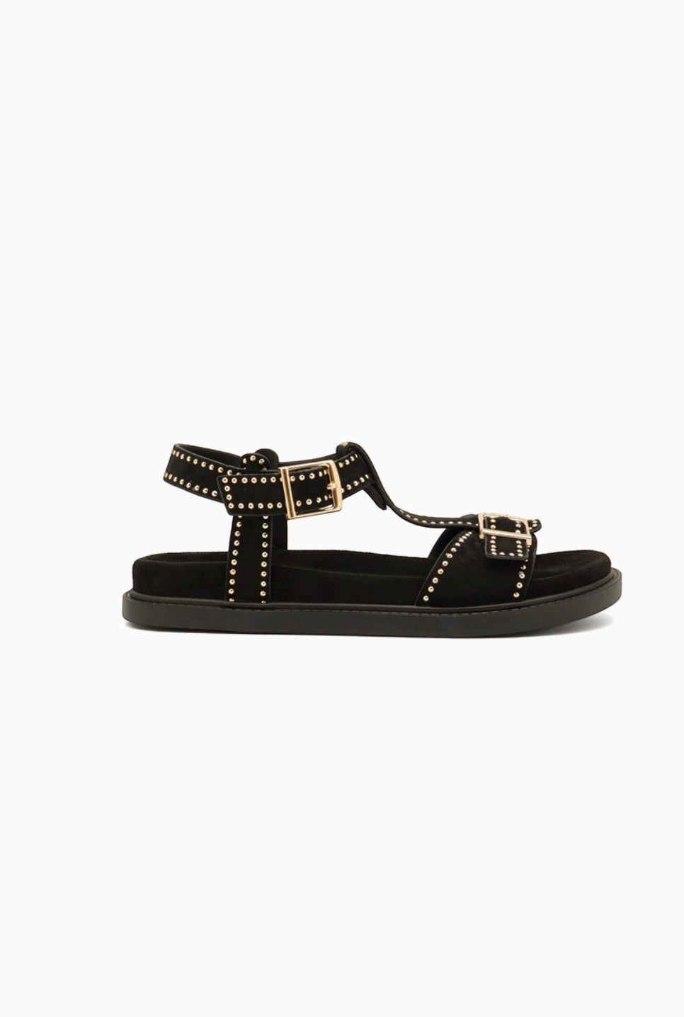 Sandales en daim avec semelle noire et bride cloutée