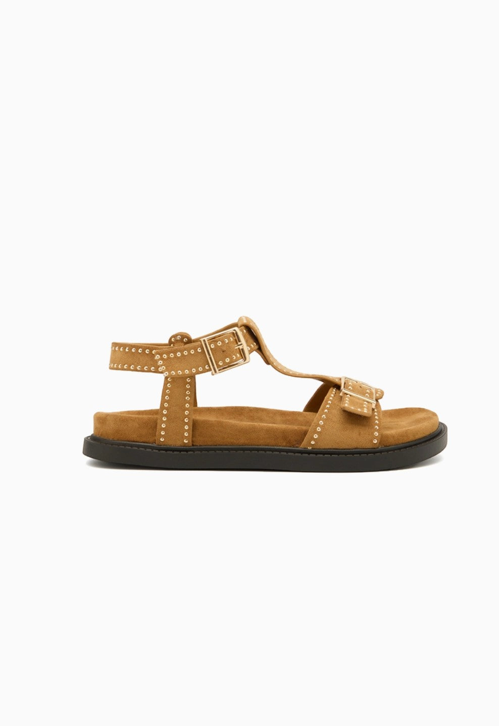 Sandales en daim avec semelle noire et bride cloutée