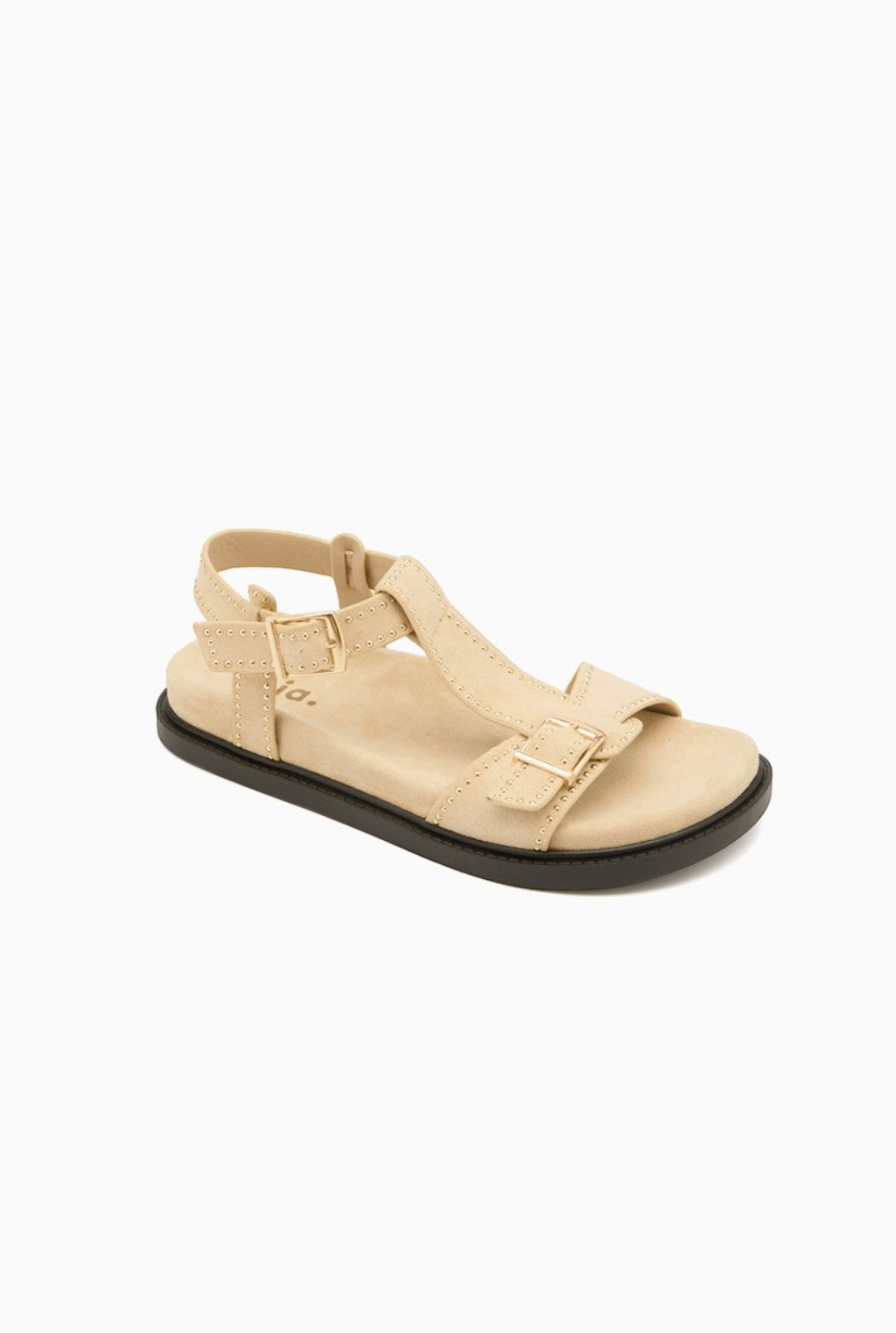 Sandales en daim avec semelle noire et bride cloutée