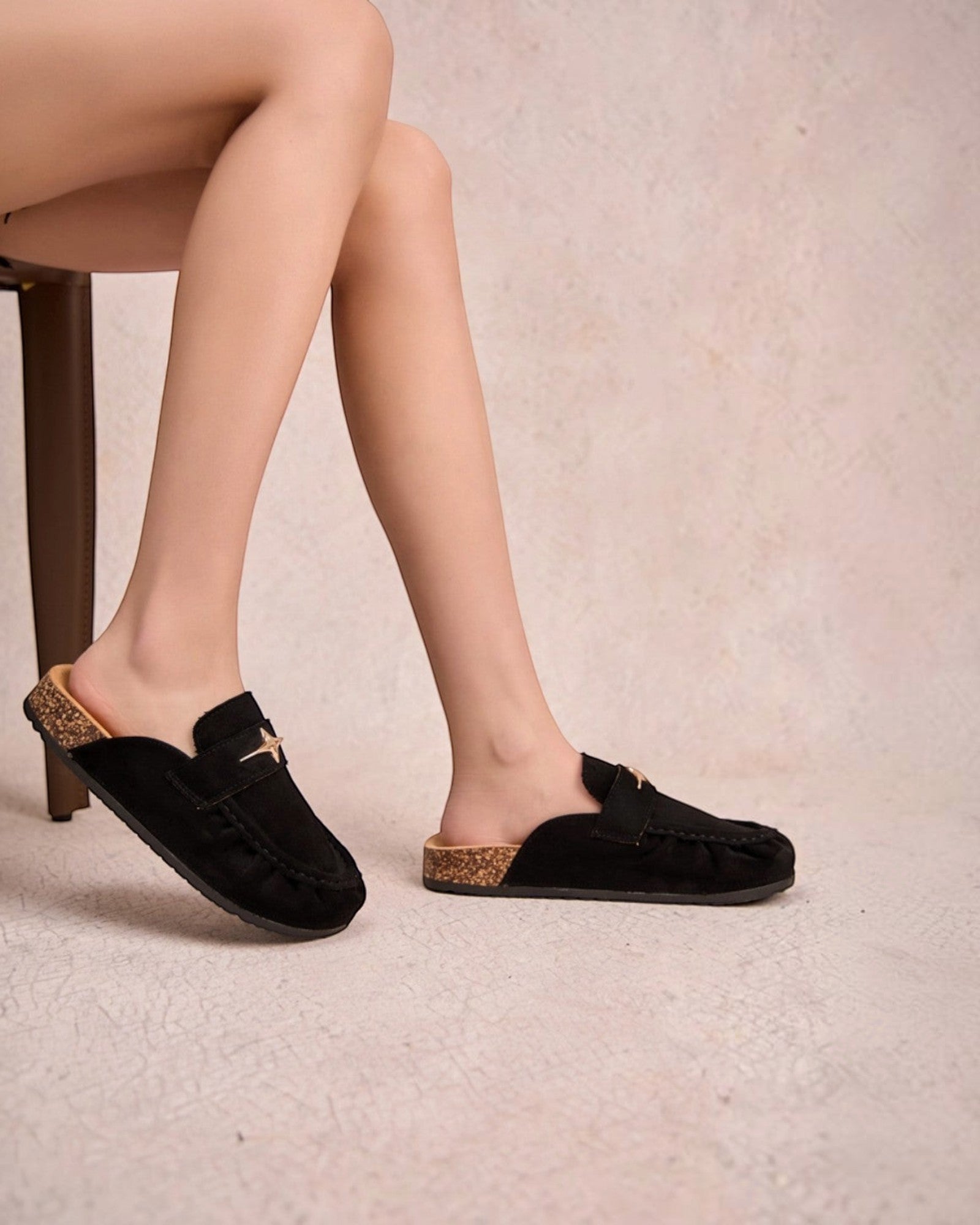 Mules en daim bijoux étoile semelle liège INIA