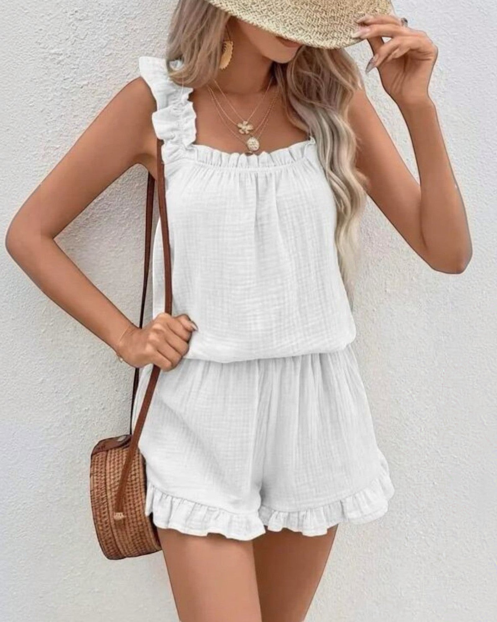 Ensemble Gaze de Coton à Volants Top et Short ISSYMA