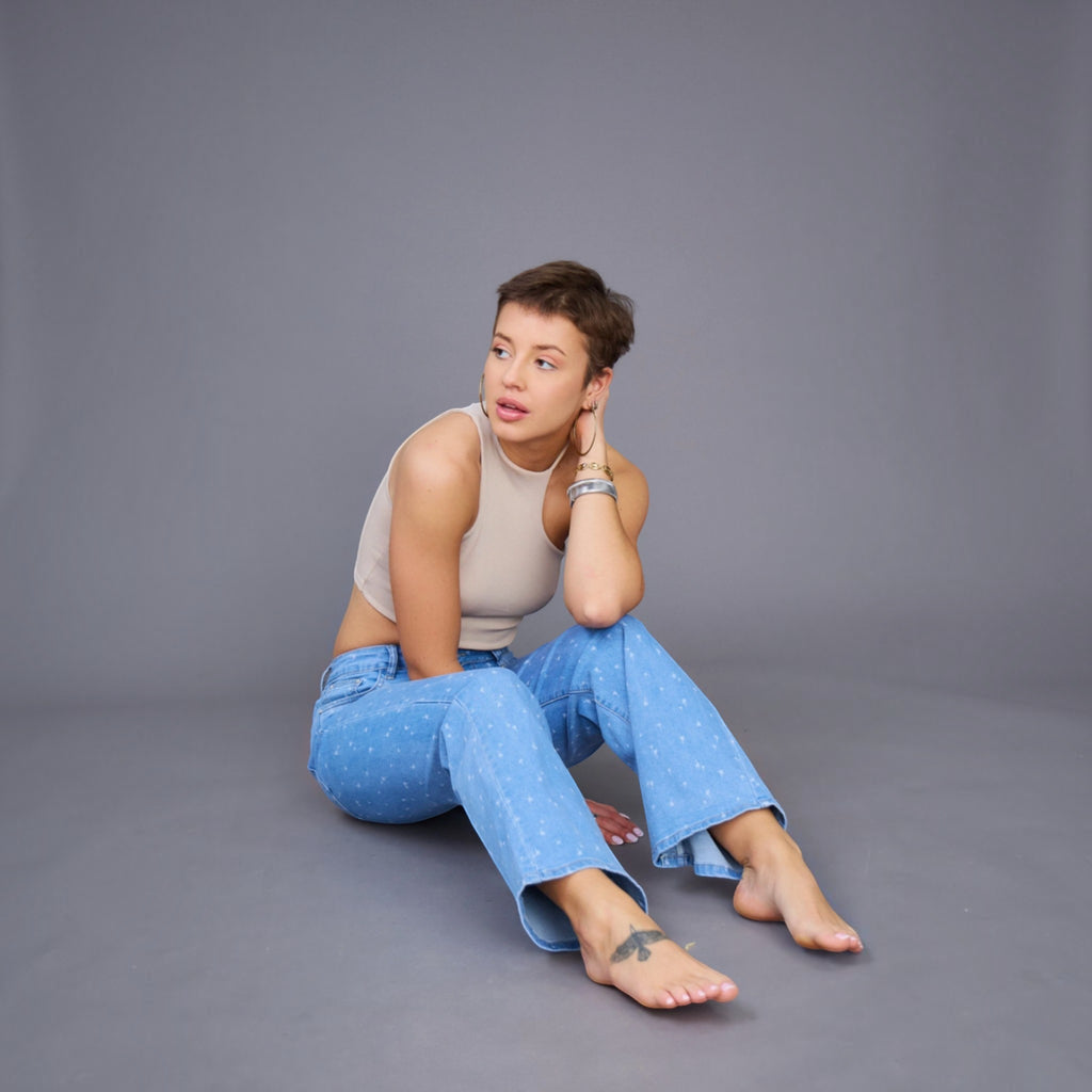 Jean Wide-Leg imprimé palmier ANDY & LUCY