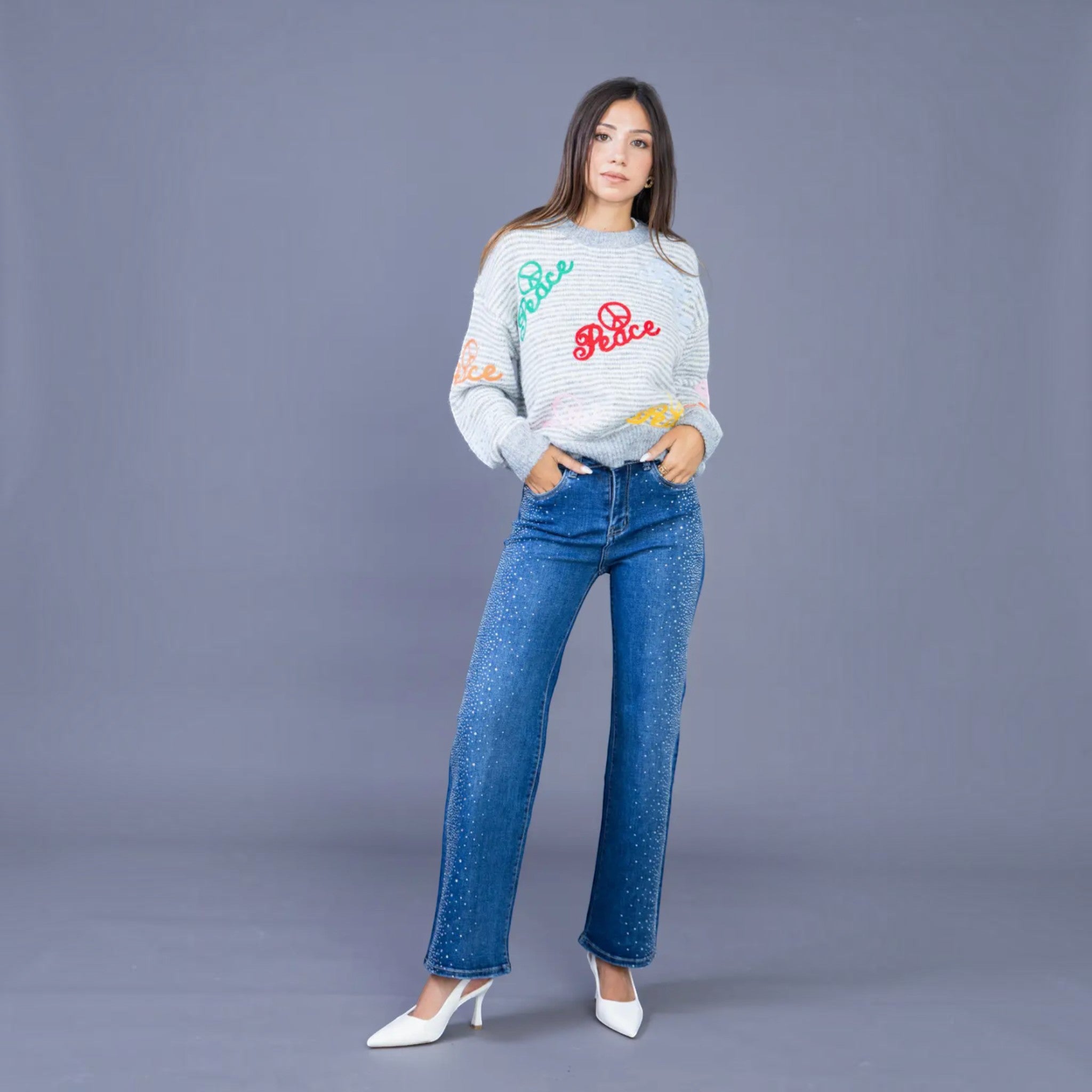 Jean Wide-Leg éclat & strass ANDY & LUCY