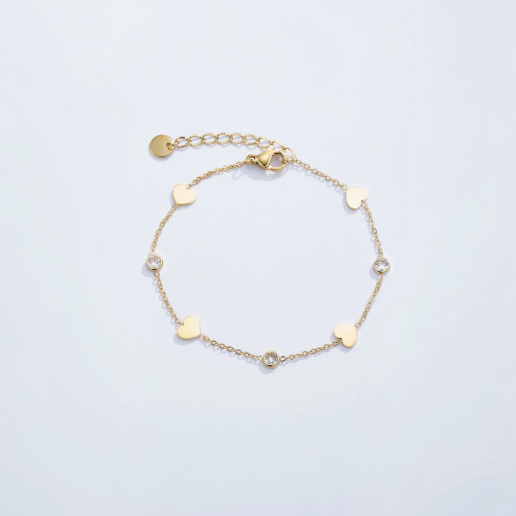 Bracelet fin avec cœurs et strasses