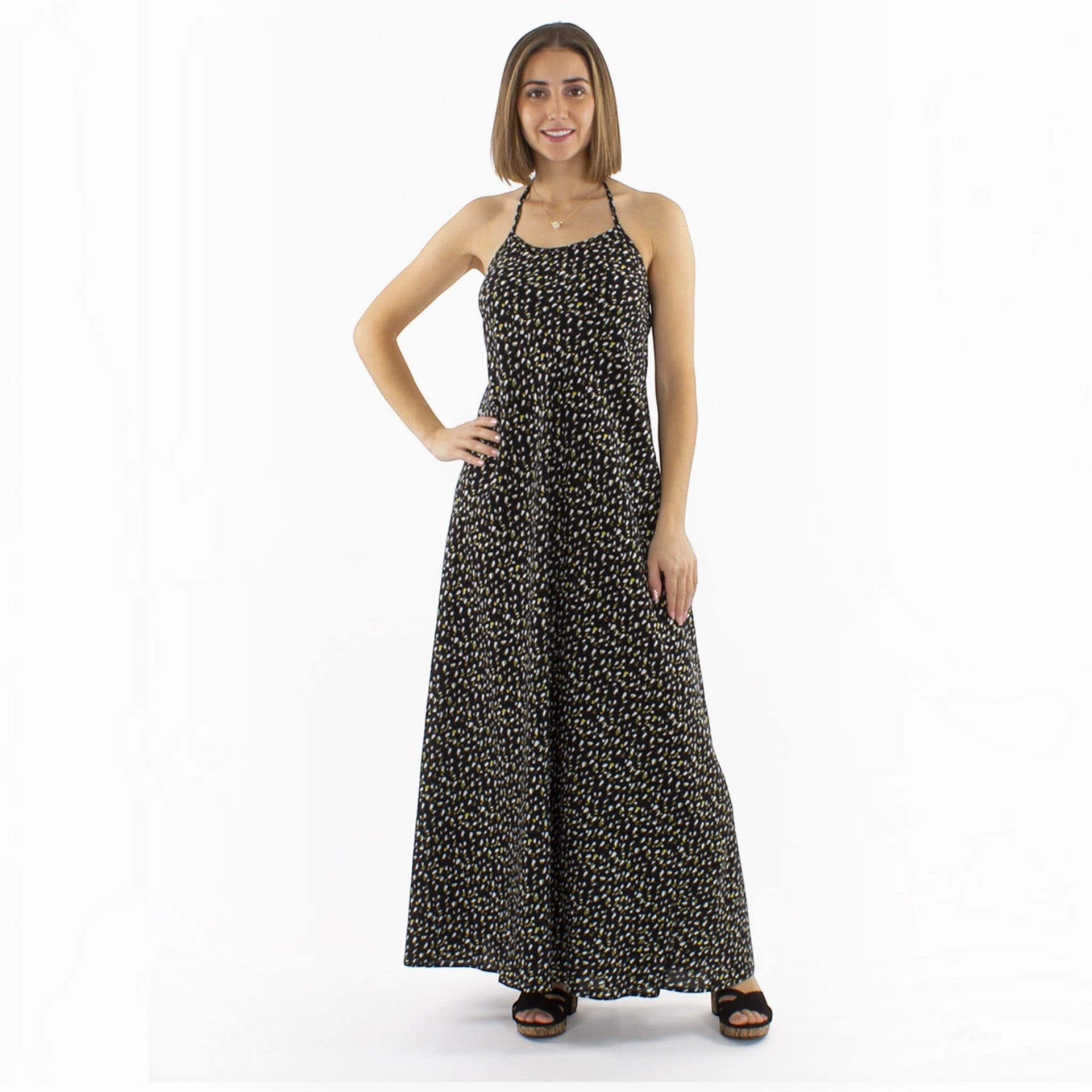 Robe longue dos-nu à pompons COLINE