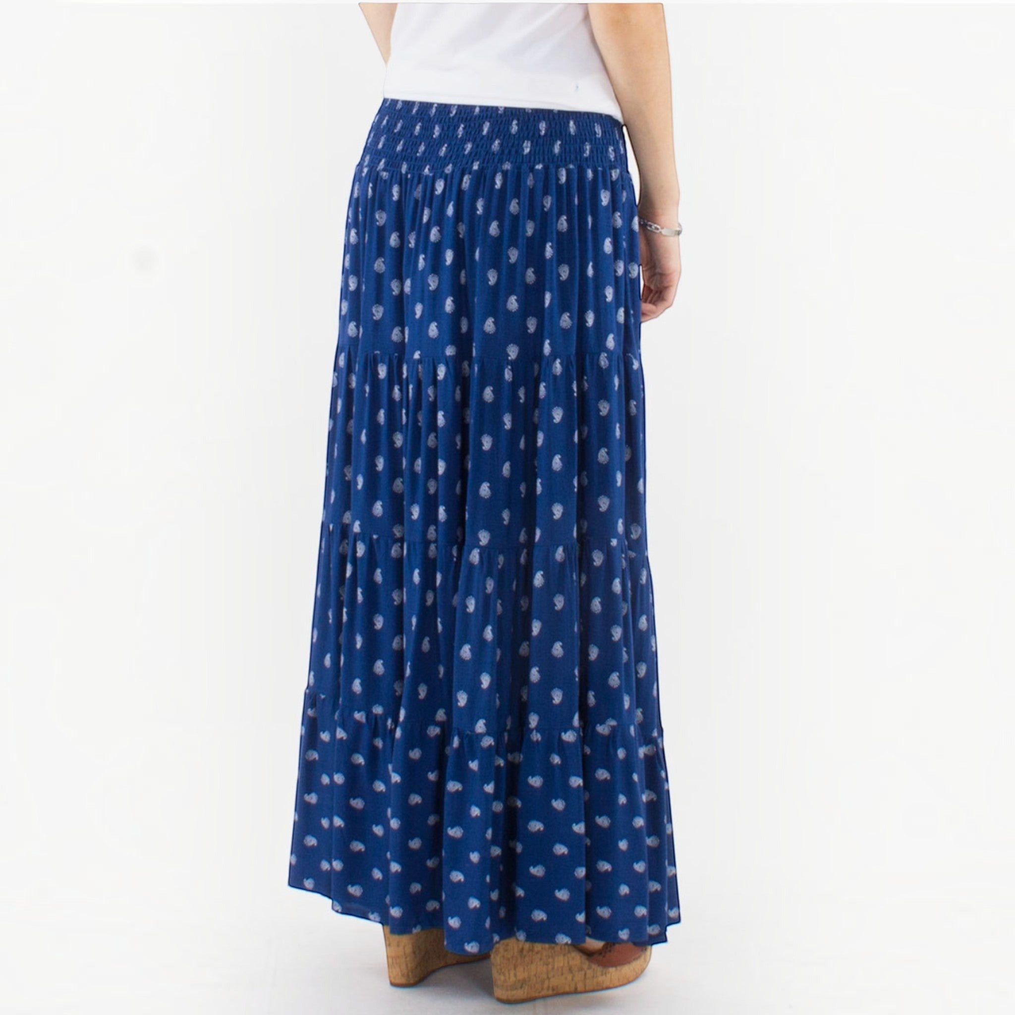 Jupe longue viscose smockée imprimée COLINE