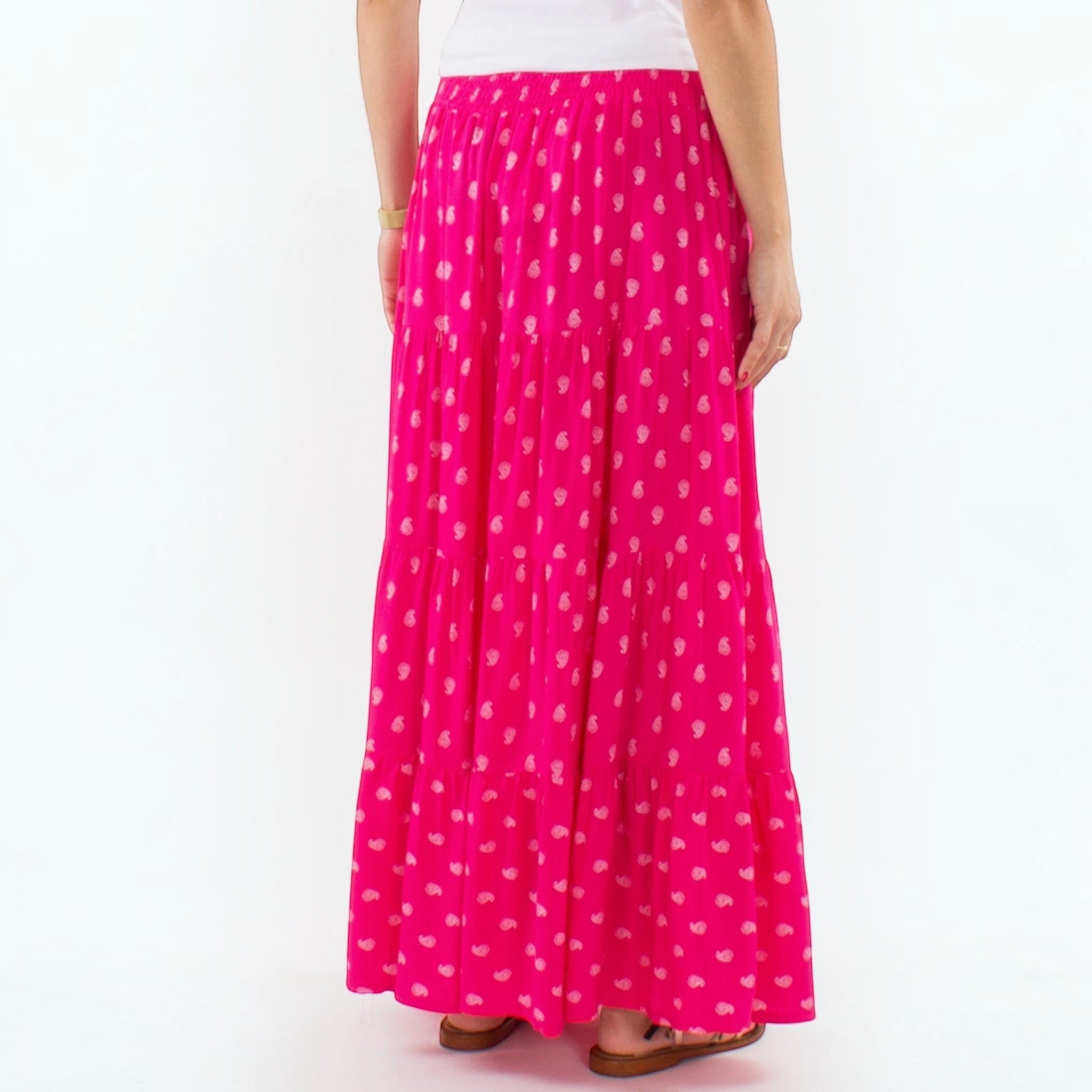 Jupe longue viscose smockée imprimée COLINE