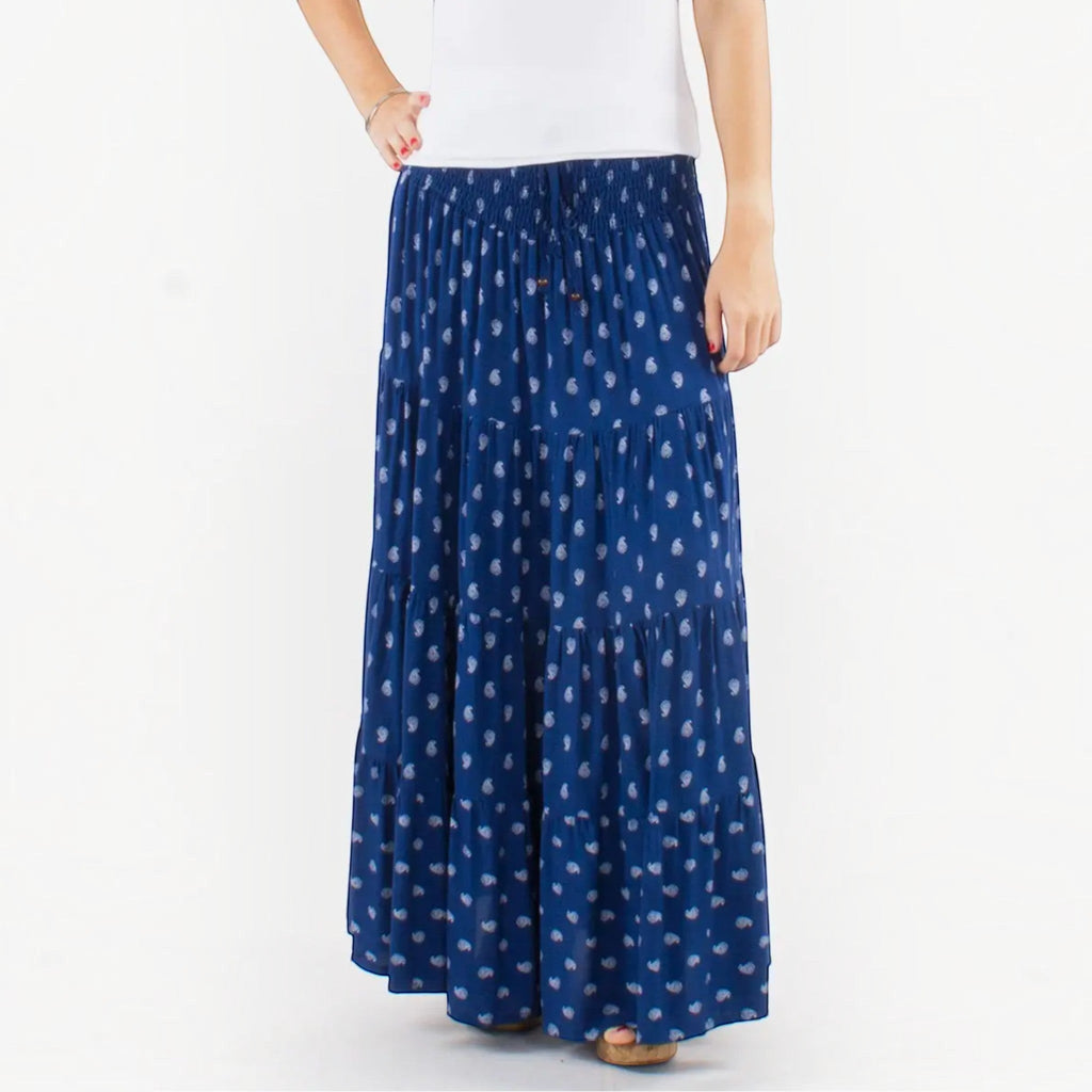 Jupe longue viscose smockée imprimée COLINE