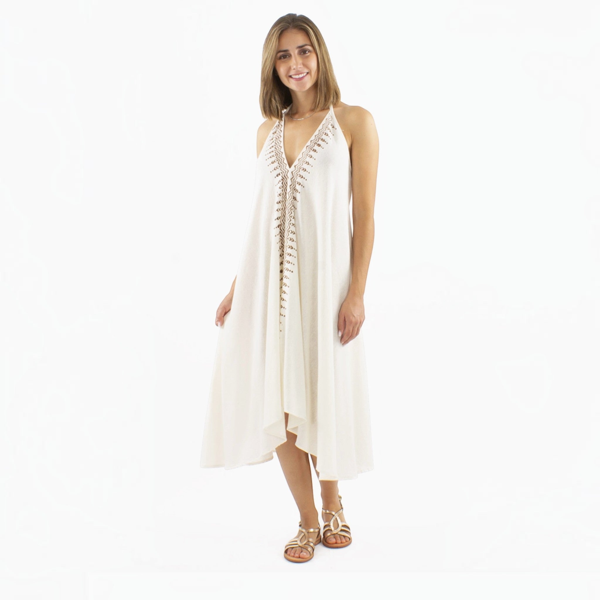 Robe midi asymétrique dos-nu motif ethnique COLINE