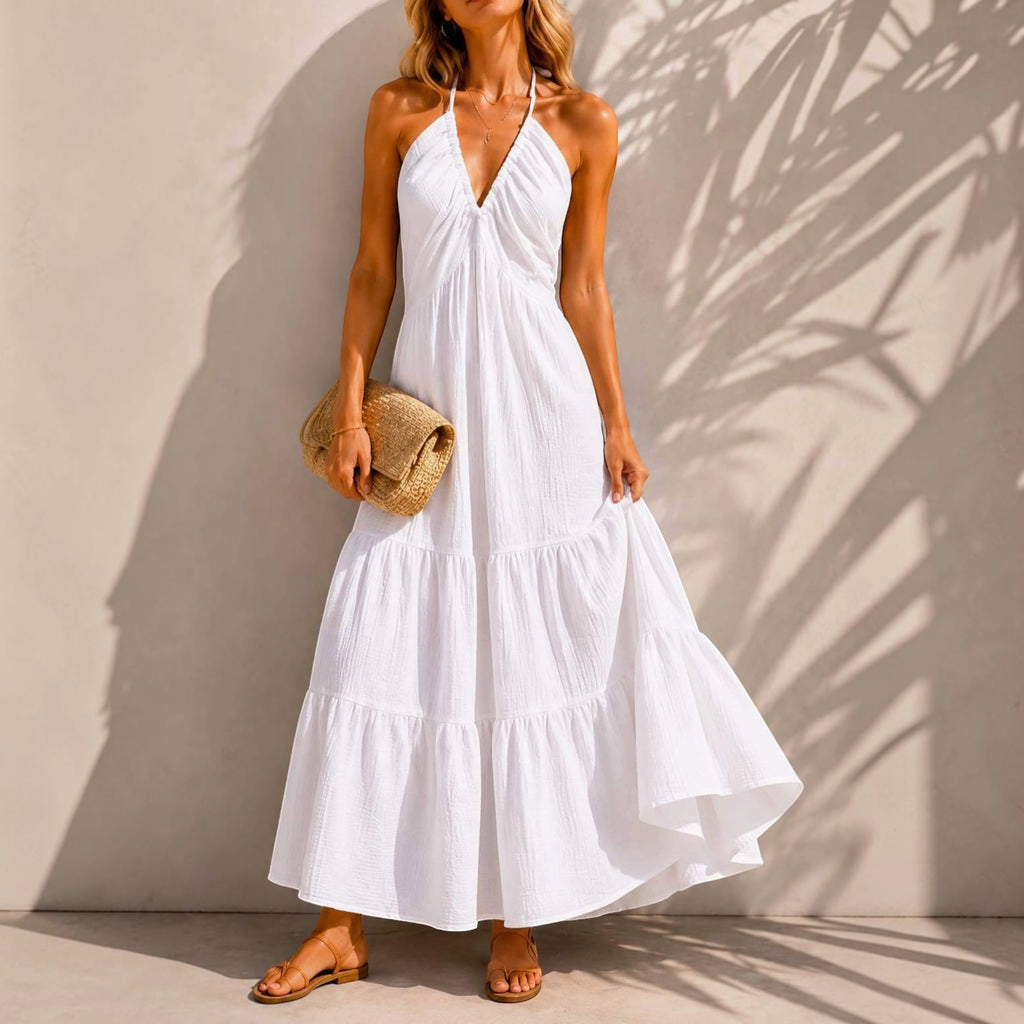 Robe gaze de coton Longue Bohème Dos Nu