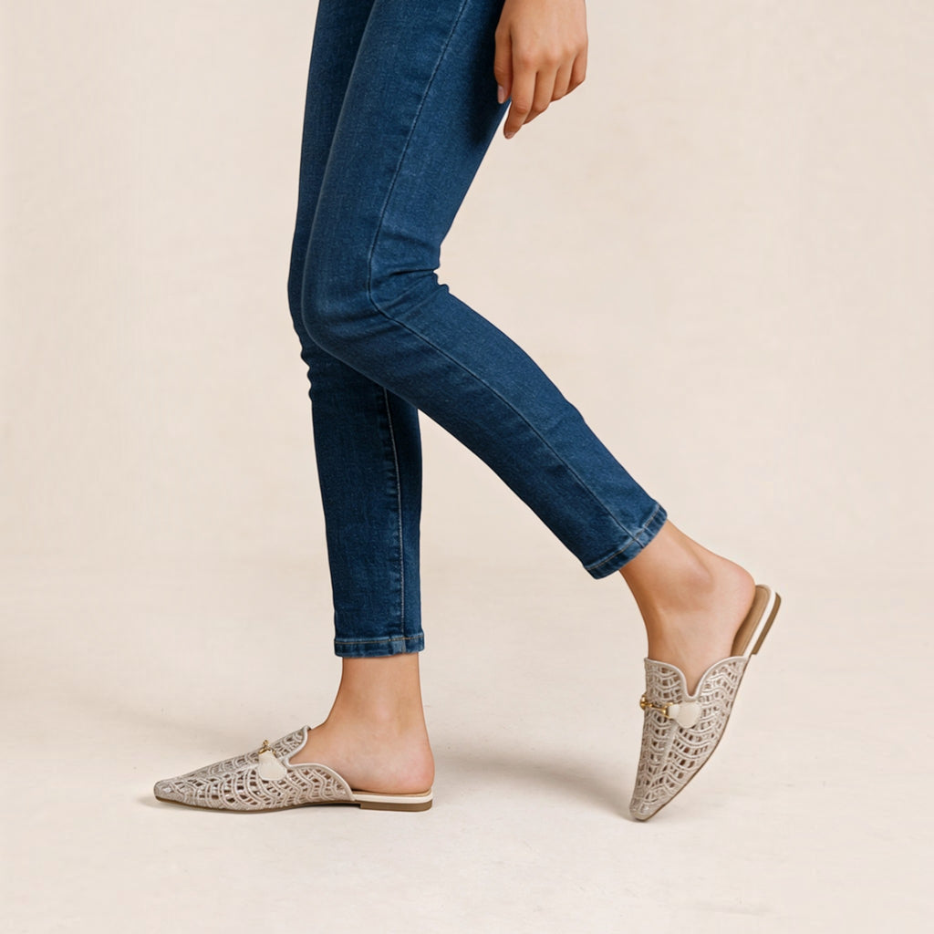 Mules Mocassins Dentelle et Mors Doré LADY GLORY