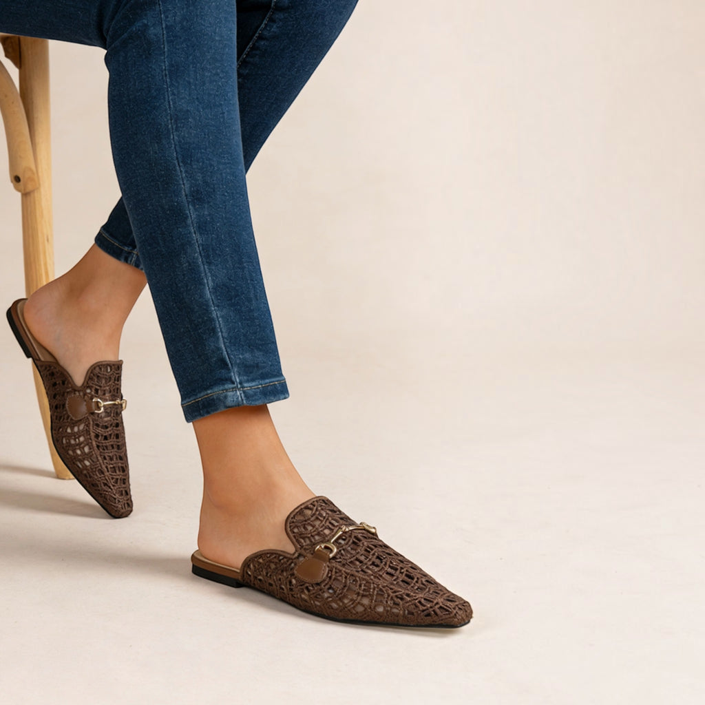 Mules Mocassins Dentelle et Mors Doré LADY GLORY