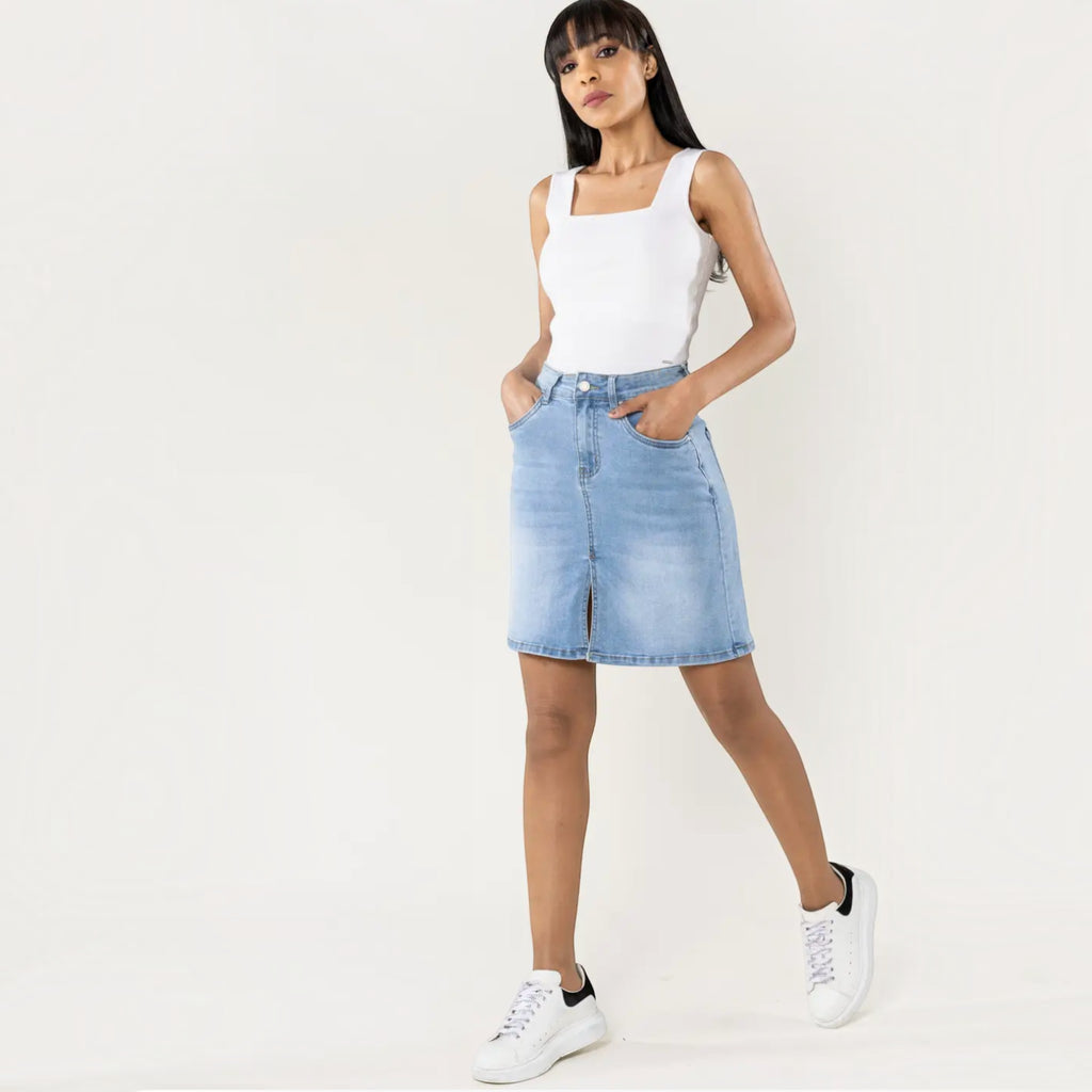 Jupe en Jean Fendue Stretch NINA CARTER - Jupe - NINA CARTER