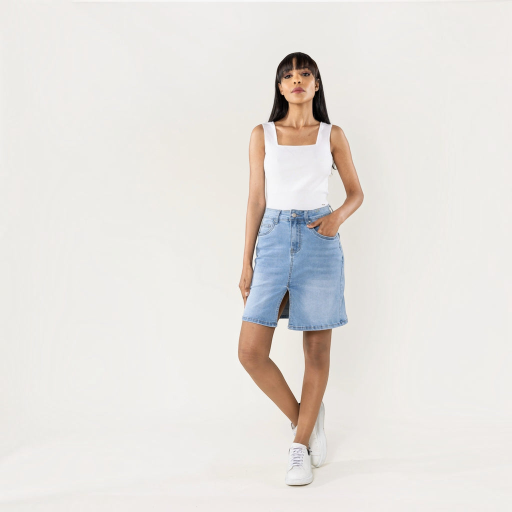 Jupe en Jean Fendue Stretch NINA CARTER - Jupe - NINA CARTER