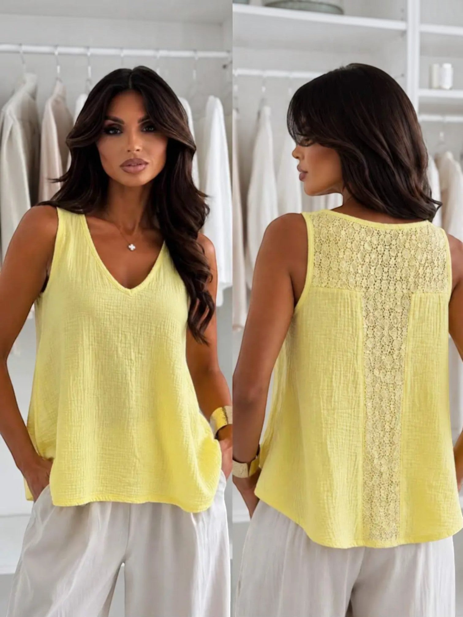 Top gaze de coton col V dentelle ISSYMA