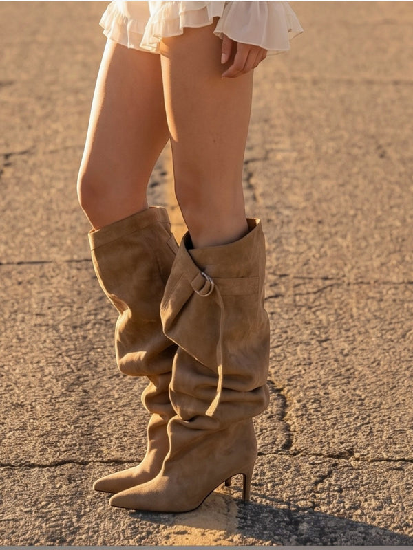 Bottes hautes à effet plissé avec bride décorative STEPHAN PARIS