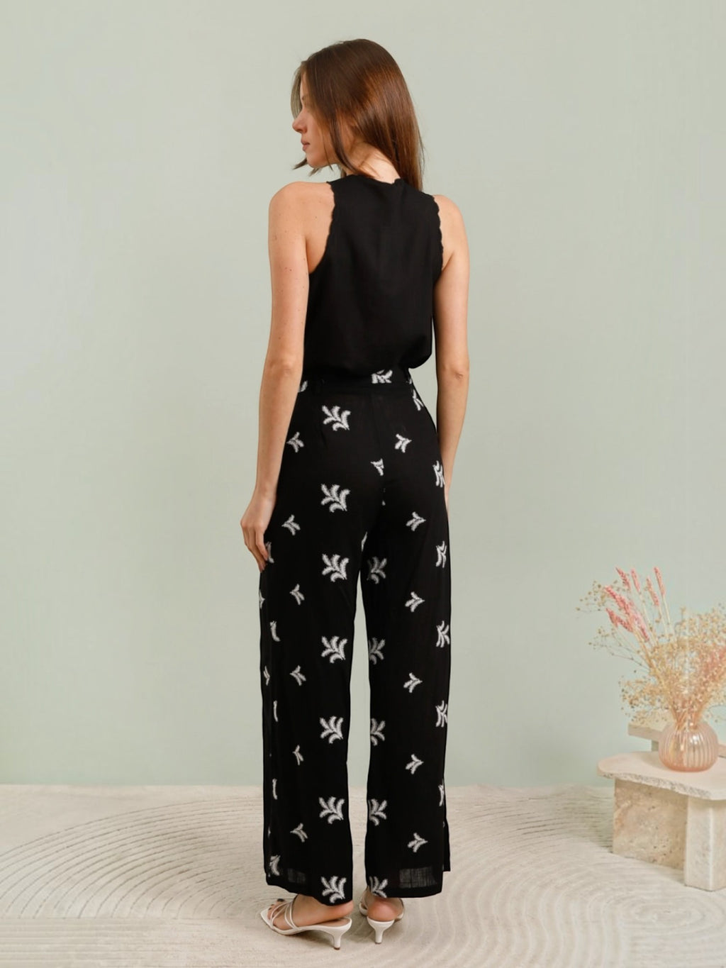 Pantalon en Lin Brodé Lauren LOVIE & CO