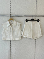 Ensemble top sans manches et short en lin ajouré MISS CHARM