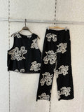 Ensemble brodé top sans manches et pantalon à motif floral MISS CHARM