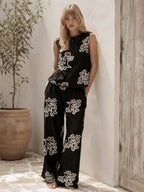 Ensemble brodé top sans manches et pantalon à motif floral MISS CHARM