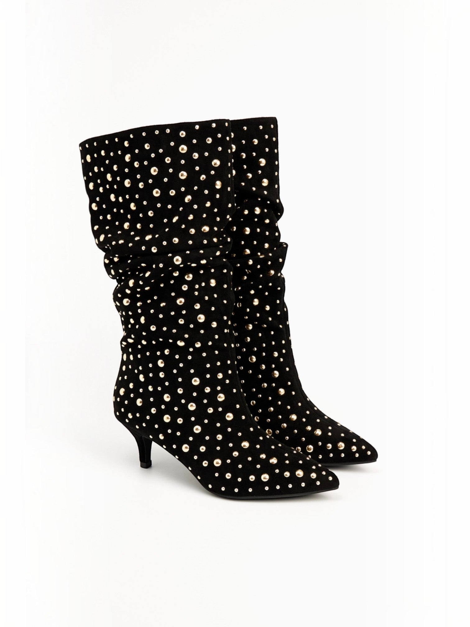 Bottes mi-mollet à talon aiguille clouté en suédine
