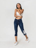 Pantacourt jean dentelle stretch taille haute NINA CARTER