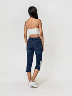 Pantacourt jean dentelle stretch taille haute NINA CARTER