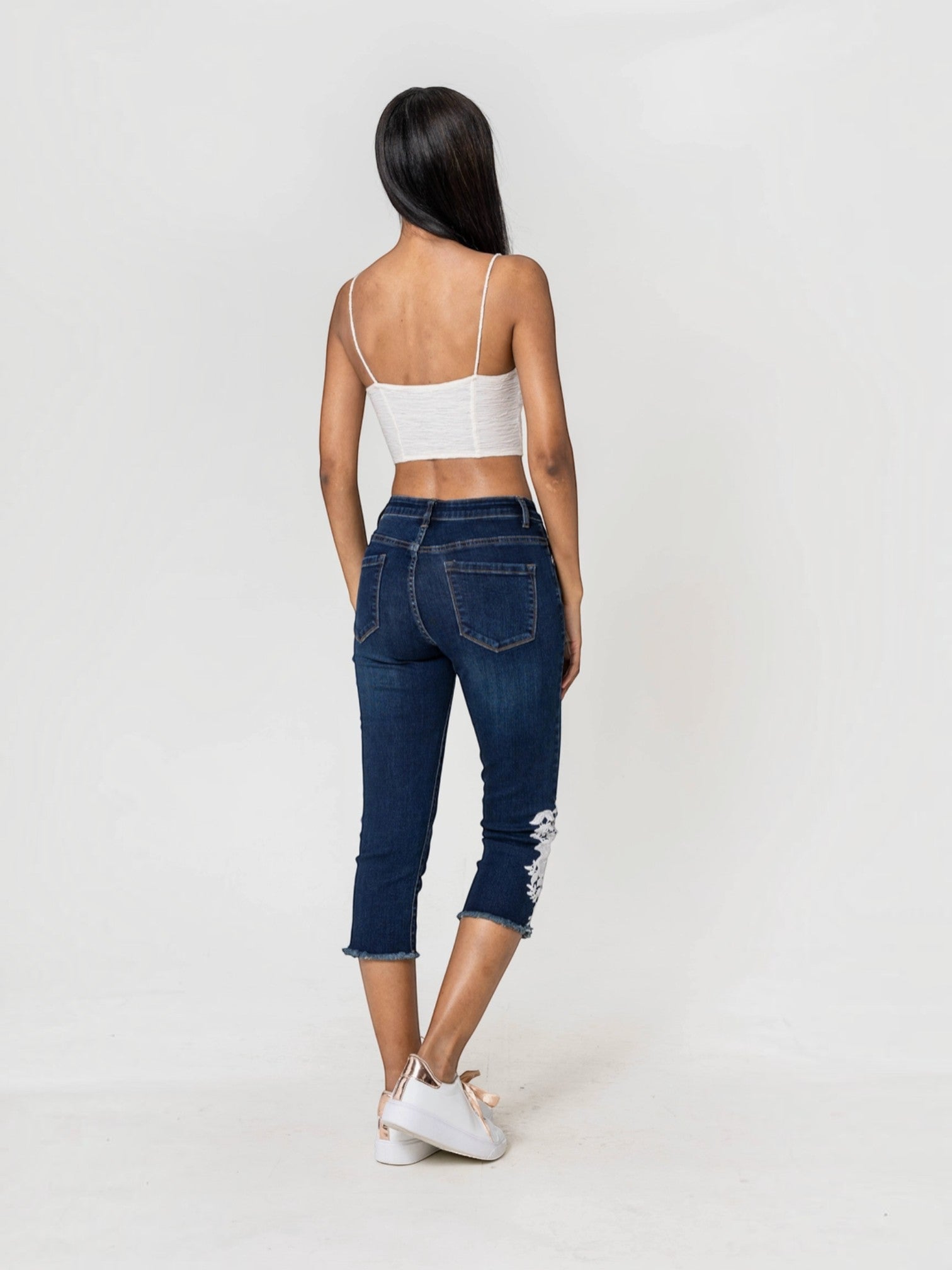 Pantacourt jean dentelle stretch taille haute NINA CARTER