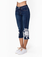 Pantacourt jean dentelle stretch taille haute NINA CARTER
