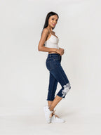Pantacourt jean dentelle stretch taille haute NINA CARTER